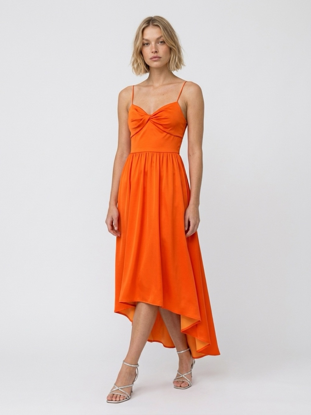 ML MONIQUE LHUILLIER Orange Faille Twist Front High Low Dress Size 8